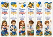 Подарунок для учнів до Дня знань — яскраві закладки «Вітаю з Днем знань!»