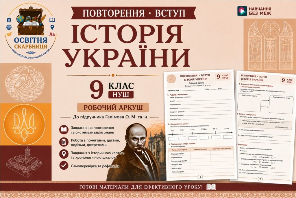 Головне зображення розробки: Історія України 9 клас НУШ | Повторення. Вступ | Робочий аркуш до підручника Галімова