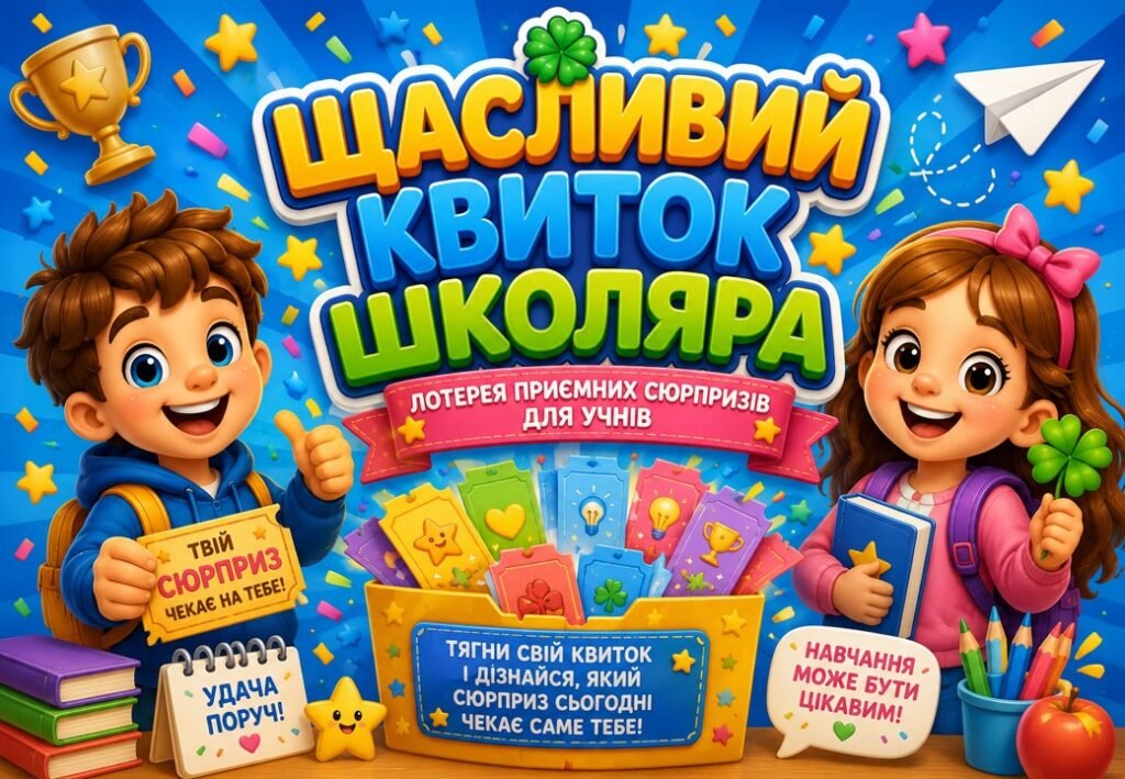 Головне зображення розробки: Щасливий квиток школяра — лотерея приємних сюрпризів для учнів.