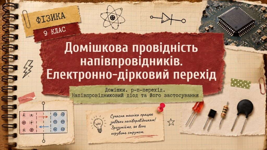 Головне зображення розробки: Фізика 9 (НУШ). Домішкова провідність напівпровідників. Електронно-дірковий перехід