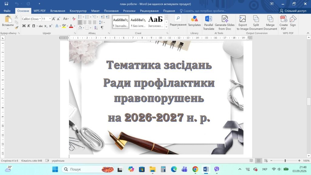 Головне зображення розробки: Папка про шкільну Раду профілактики правопорушень