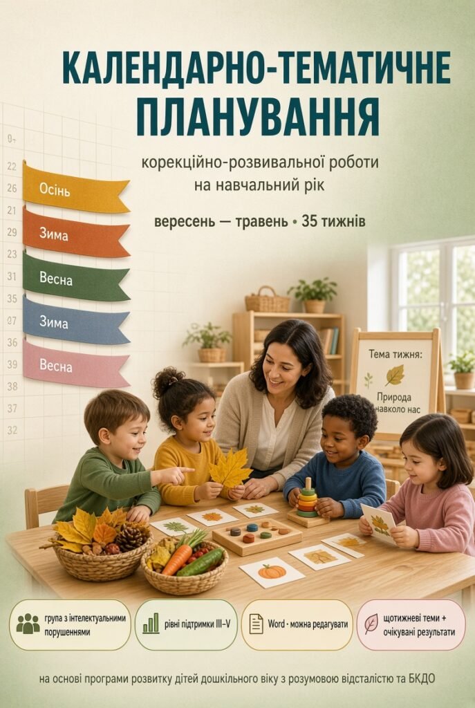 Головне зображення розробки: КАЛЕНДАРНО-ТЕМАТИЧНЕ ПЛАНУВАННЯ корекційно-розвивальної роботи на 2026 / 2027 н. р. група дітей дошкільного віку з інтелектуальними порушеннями