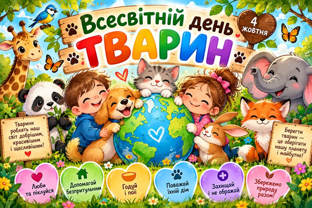 Головне зображення розробки: Яскравий горизонтальний плакат до Всесвітнього дня тварин
