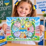 Розмальовка + аплікація “Я люблю спорт” для учнів початкової школи. Олімпійський тиждень. День спорту.