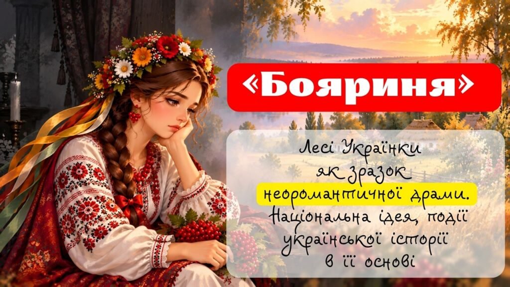 Головне зображення розробки: Презентація “«Бояриня» Лесі Українки як зразок неоромантичної драми. Національна ідея, події української історії в її основі.”