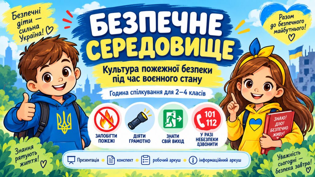 Головне зображення розробки: Інтерактивна година спілкування «Безпечне середовище: культура пожежної безпеки під час воєнного стану»