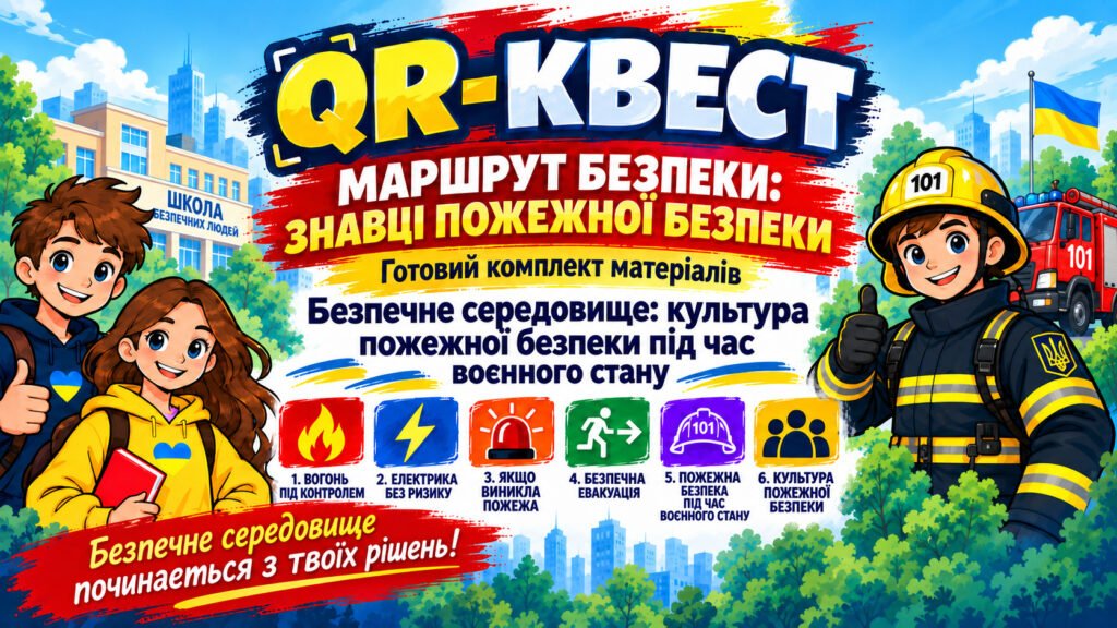 Головне зображення розробки: QR-квест «Безпечне середовище: культура пожежної безпеки під час воєнного стану».