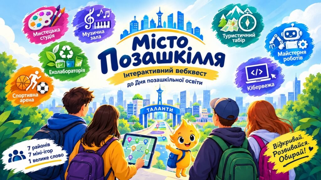 Головне зображення розробки: Вебквест «Місто Позашкілля» до Дня позашкільної освіти