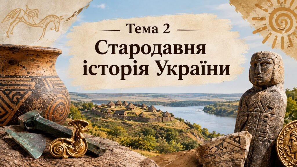 Головне зображення розробки: Тема 2. Стародавня історія України — опорний конспект + тестові завдання.