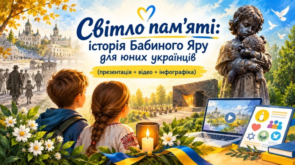 Головне зображення розробки: Світло пам’яті: історія Бабиного Яру для юних українців (презентація + відео + інфографіка)