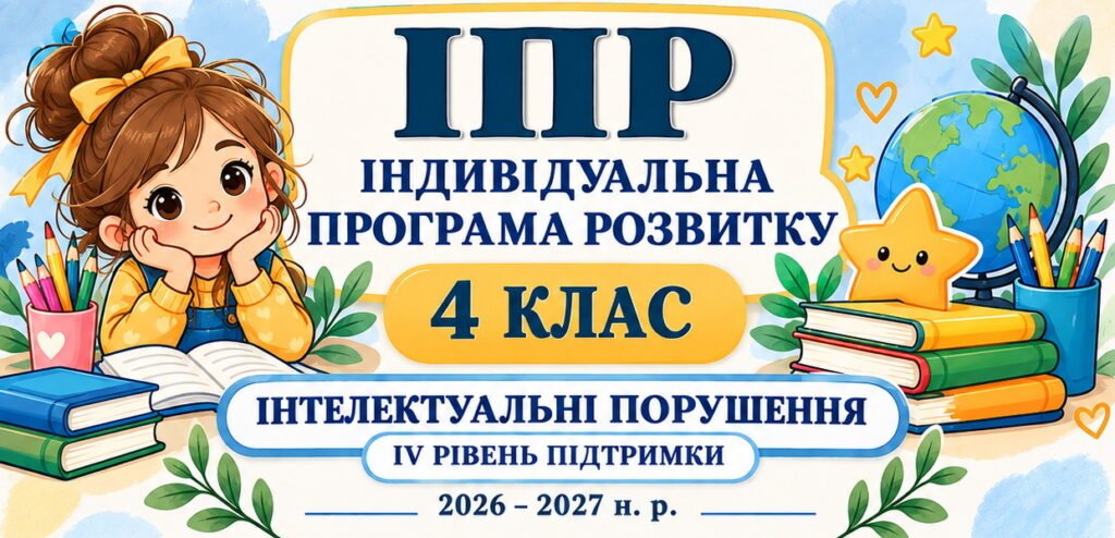 Головне зображення розробки: ІПР 4 клас | Інтелектуальні порушення | IV рівень підтримки | 2026–2027 н.р. (Заповнено все можна редагувати)