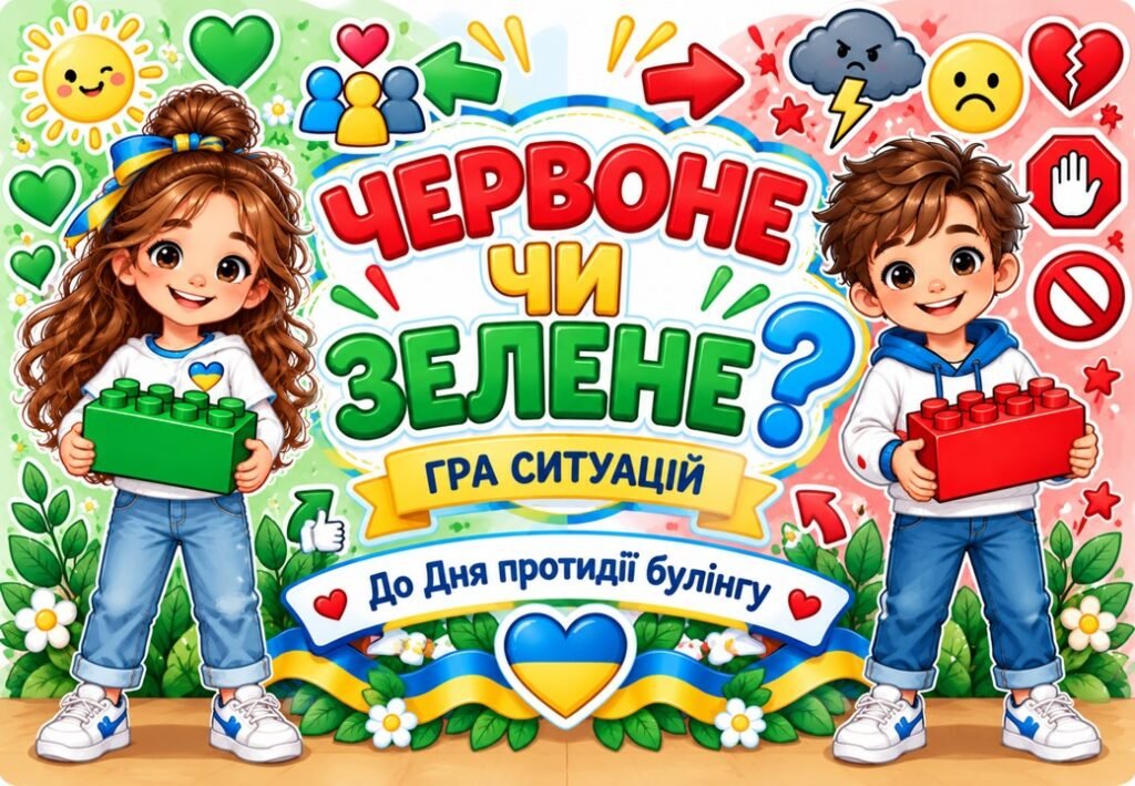 Головне зображення розробки: «Червоне чи зелене?» — інтерактивна гра до Дня протидії булінгу.