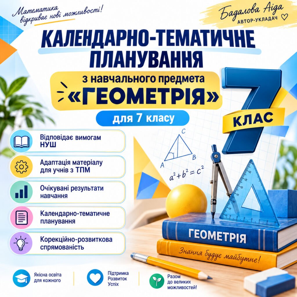 Головне зображення розробки: КАЛЕНДАРНО-ТЕМАТИЧНЕ ПЛАНУВАННЯ з навчального предмета «ГЕОМЕТРІЯ для 7
