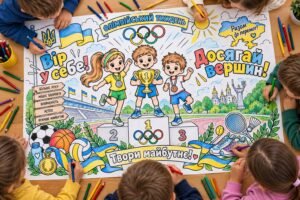 Мегарозмальовка до Олімпійського тижня «Вір у себе! Досягай вершин! Твори майбутнє!» 1, 4, 9, 16 аркушів.