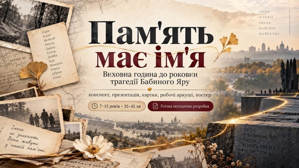 Головне зображення розробки: Пам’ять має ім’я. Виховна година до роковин трагедії Бабиного Яру (конспект, презентація, картки, робочі аркуші, постер)