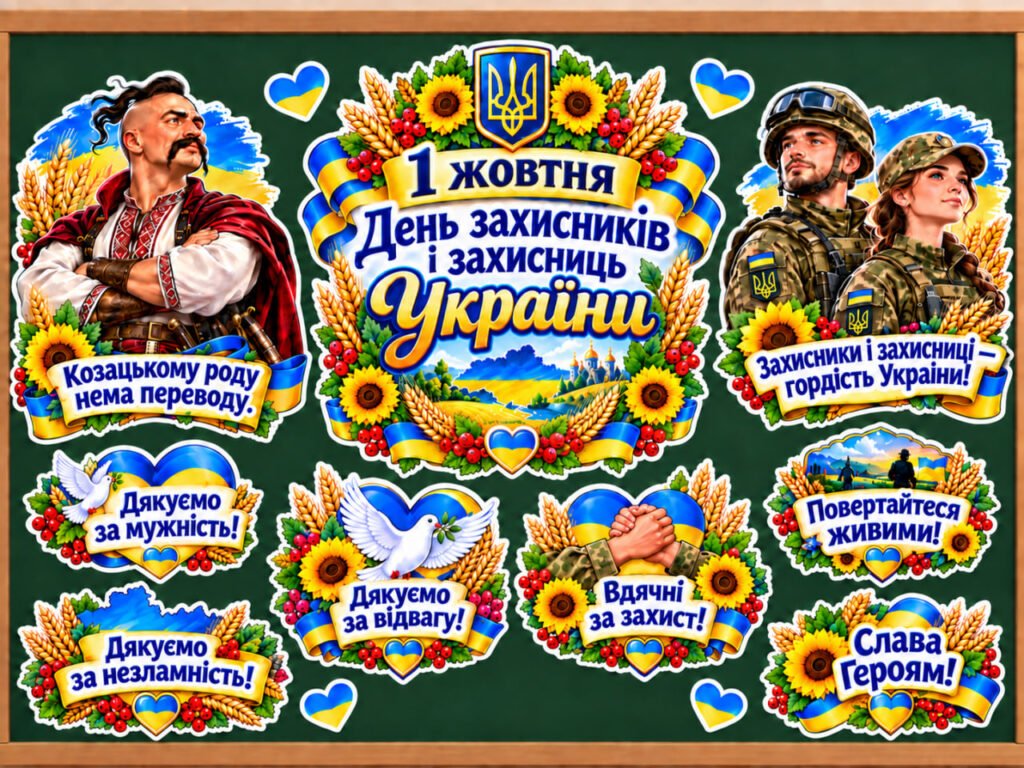 Головне зображення розробки: ОФОРМЛЕННЯ ДОШКИ ДО 1 ЖОВТНЯ. «День захисників і захисниць України»