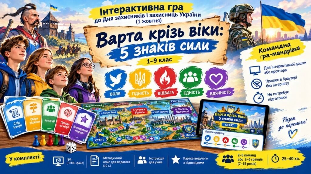 Головне зображення розробки: Інтерактивна гра до Дня захисників і захисниць України (1 жовтня) «Варта крізь віки: 5 знаків сили», 1–9 клас