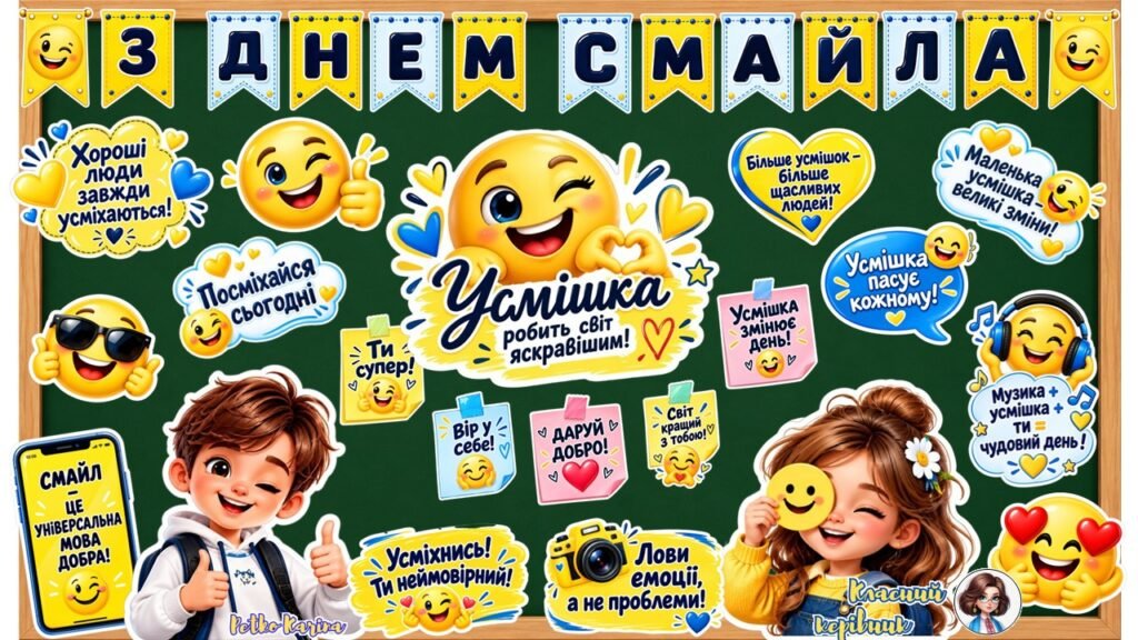 Головне зображення розробки: ✨ СТИЛЬНЕ ОФОРМЛЕННЯ ДОШКИ до Дня смайла! 😊💛💙