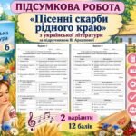 Підсумкова робота з української літератури для 6 класу НУШ з теми «Пісенні скарби рідного краю» за підручником В. Архипової