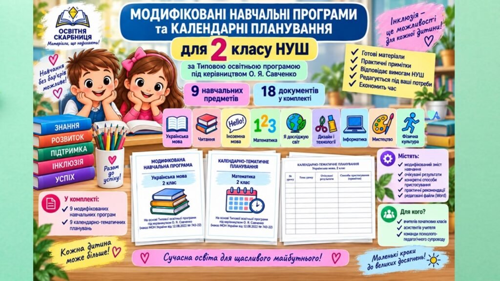 Головне зображення розробки: Модифіковані навчальні програми та календарні планування для 2 класу НУШ | О. Я. Савченко | Для дітей з ООП