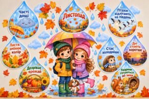 🍂 Осінні ознаки — оформлення для дитячого садочка «Осінь під парасолькою» 🌧️