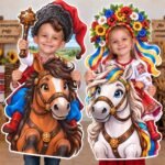 Фото розробки: 🇺🇦 Фотобутафорія «Козак і козачка на конях» з отворами для обличчя до Дня козацтва
