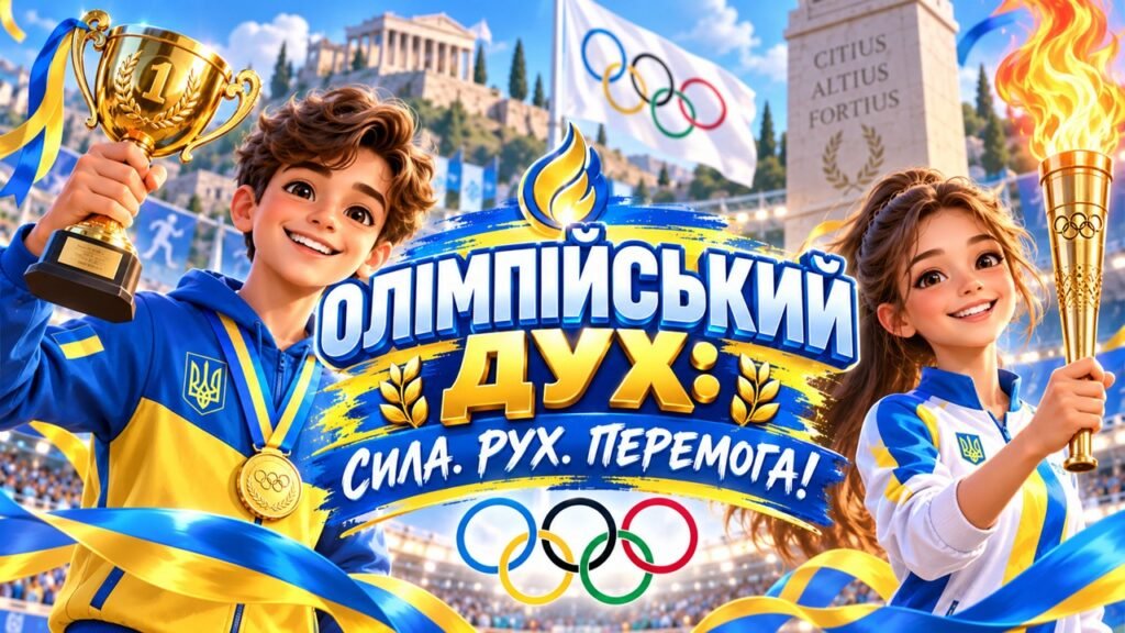 Головне зображення розробки: Сучасна мегапрезентація до Олімпійського уроку “Олімпійський дух: сила, рух, перемога!”