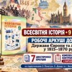Тема 2: “Держави Європи та Америки у 1815–1870 рр.” — 7 двосторонніх робочих аркушів і комплексна контрольна робота, 9 клас НУШ за підручниками Помету