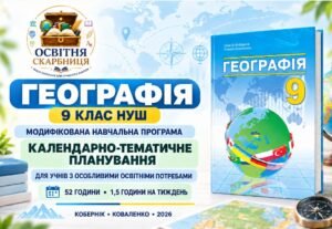 Географія. 9 клас НУШ — модифікована навчальна програма та КТП для учнів з ООП (52 години) | Кобернік, Коваленко, 2026