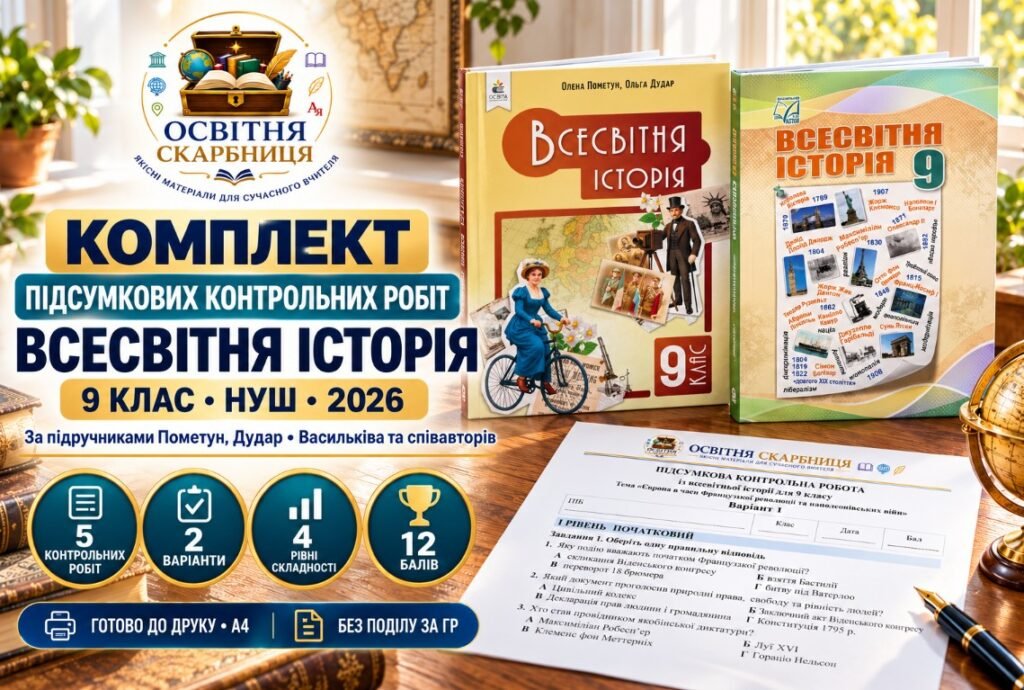 Головне зображення розробки: Комплект підсумкових контрольних робіт із всесвітньої історії. 9 клас НУШ | 5 робіт, 2 варіанти, 12 балів | Пометун–Дудар, Васильків та співавтори, 20