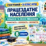 Працездатне населення, грамотність, освіченість і безробіття — робочий аркуш із географії, 9 клас НУШ за підручником Запотоцького