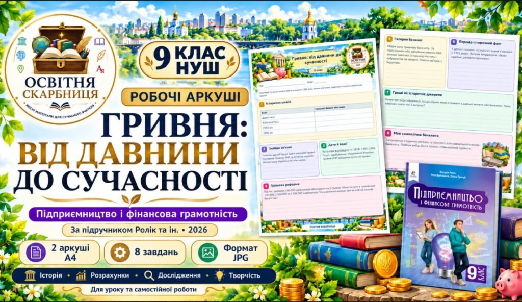 Головне зображення розробки: Гривня: від давнини до сучасності». Підприємництво і фінансова грамотність. 9 клас НУШ. Ролік