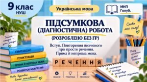 9 клас. Підсумкова (діагностична) робота “Повторення. Просте ускладнене речення. Пряма й непряма мова” 2 варіанти (без ГР)