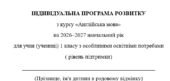 Індивідуальне навчальне планування з англійської мови для 1 класу 2 год/тиждень (ООП, 3 рівень підтримки, за підручником О. Карпюк) АДАПТОВАНА