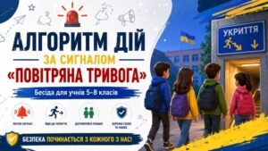 «Алгоритм дій за сигналом “Повітряна тривога”» (презентація + конспект бесіди) 5–8 класів
