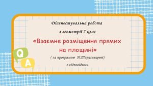 Діагностувальна робота з геометрії 7 клас “Взаємне розміщення прямих на площині” з відповідями за програмою Н.Тарасенкової
