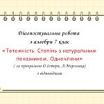 Діагностувальна робота з алгебри 7 клас “Тотожність. Степінь з натуральним показником. Одночлени” з відповідями за програмою О.Істера, А.Мерзляка. Так