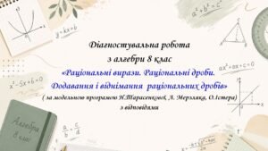 Діагностувальна робота з алгебри 8 клас ”Раціональні вирази. Раціональні дроби. Додавання і віднімання  раціональних дробів ”
