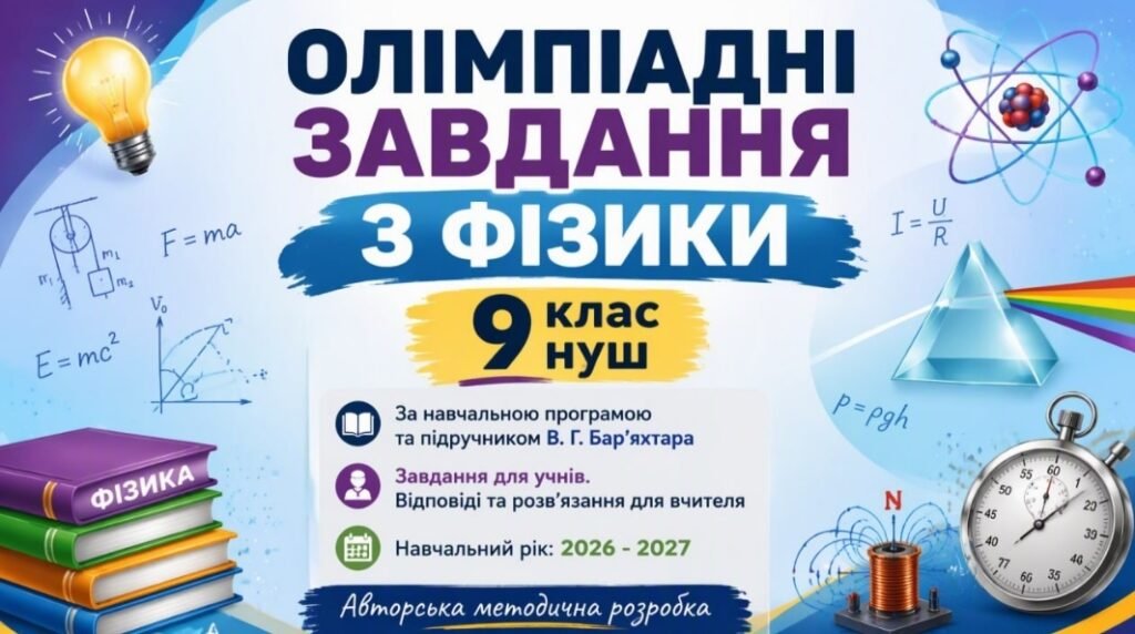 Головне зображення розробки: ОЛІМПІАДНІ ЗАВДАННЯ З ФІЗИКИ 9 клас НУШ За навчальною програмою та підручником В. Г. Бар’яхтара Завдання для учнів. Навчальний рік: 2026 – 2027 Авторс