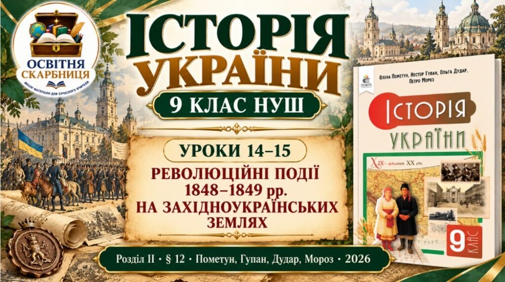 Головне зображення розробки: Історія України, 9 клас НУШ. Уроки 14–15. Революція 1848–1849 рр. Пометун, 2026