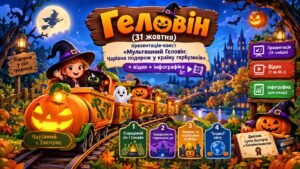Геловін (31 жовтня): презентація-квест «Мультяшний Геловін: Чарівна подорож у країну гарбузиків» + відео + інфографіка