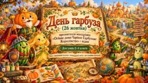 День гарбуза (26 жовтня): презентація-мандрівка «Осіннє диво: Чарівне Гарбузове Королівство» + відео