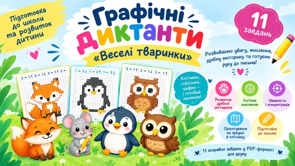 Головне зображення розробки: Графічні диктанти «Веселі тваринки» 🦊🐭🦉