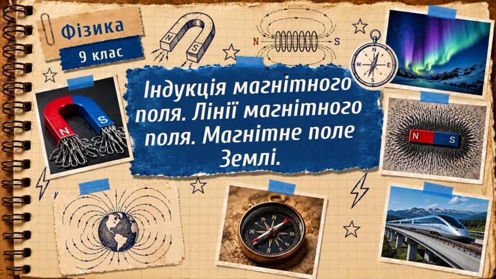 Головне зображення розробки: Фізика 9 (НУШ). Індукція магнітного поля. Лінії магнітного поля. Магнітне поле Землі.