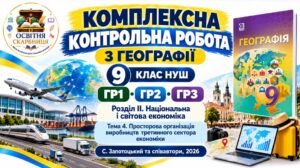 Географія 9 клас НУШ | Комплексна контрольна робота ГР1, ГР2, ГР3 | Розділ ІІ «Національна і світова економіка» | Тема 4 «Просторова організація вироб