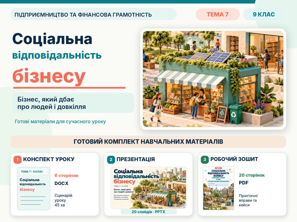 Головне зображення розробки: 🌿 Соціальна відповідальність бізнесу | 9 клас Підприємництво та фінансова грамотність