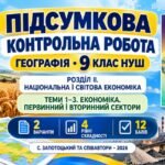 Підсумкова контрольна робота з географії | 9 клас НУШ | Розділ ІІ «Національна і світова економіка» | Теми 1–3 «Економіка. Первинний і вторинний секто