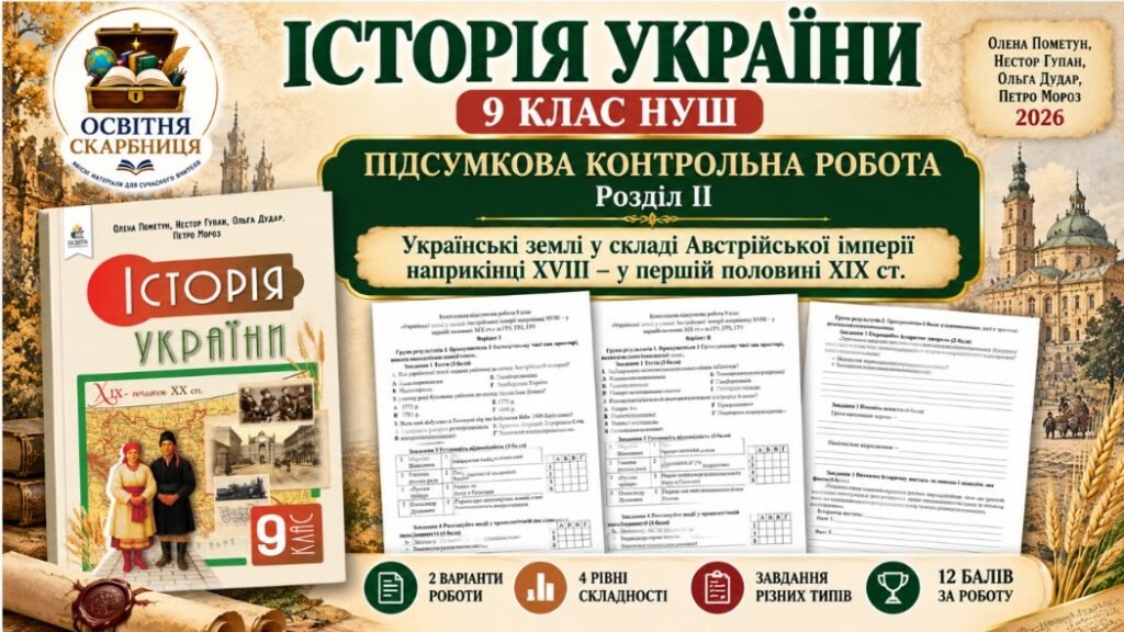 Головне зображення розробки: Підсумкова контрольна з історії України, 9 клас НУШ. Розділ ІІ. Пометун, 2026