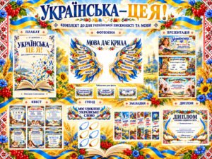 «Українська — це я!»: плакат, фотозона, презентація, квест, інтерактивний стенд, закладки та диплом до Дня української писемності та мови.