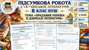 ПІДСУМКОВА РОБОТА З УКРАЇНСЬКОЇ ЛІТЕРАТУРИ. 8 клас НУШ. Тема: «Прадавня Україна в дзеркалі літератури». За підручником: Т. Яценко